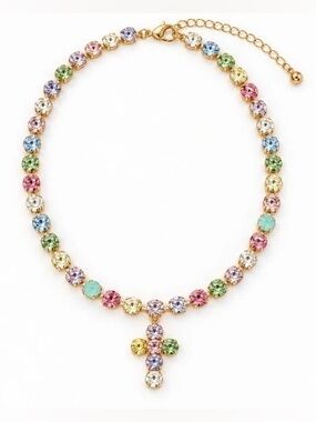 BRAND NEW WITH TAGS Light Multi Rhinestone Cross Necklace